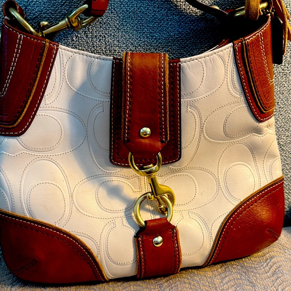 Elegant Coach off White and Brown Hobo Leather Handbag Reg price $295 Sale $49